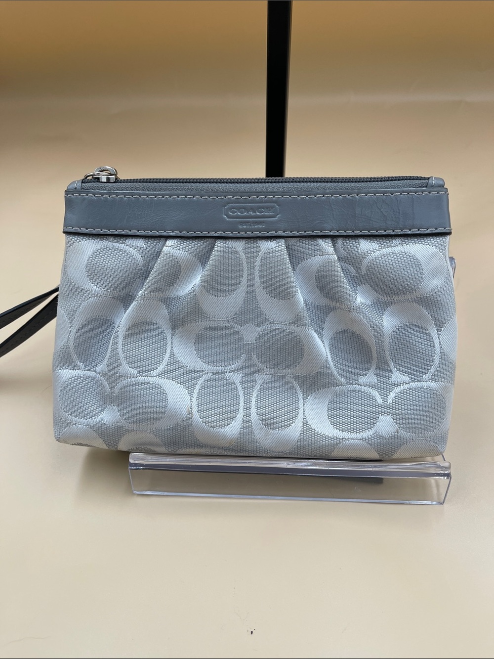 Coach Light Gray Signature Wristlet Pouch